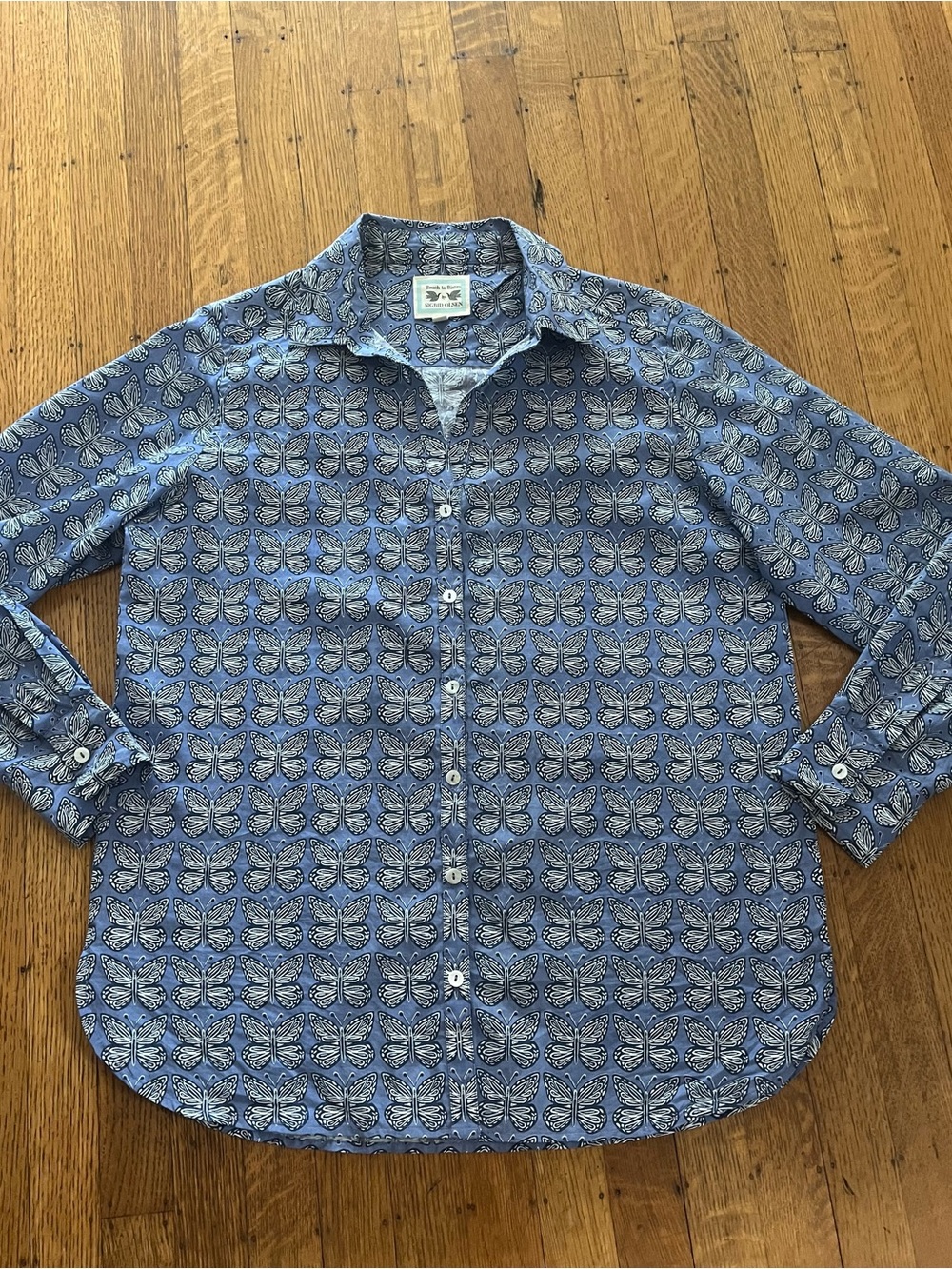 Sigrid Olsen Blue Butterfly Jacquard Button-Down Shirt - Picture 2 of 12